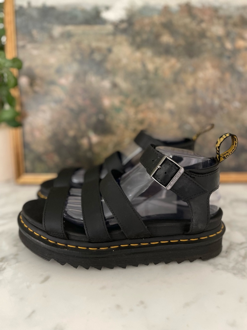 Dr. Marten Blaire Chunky Platform Sandals Size 9 Black Gladiator - Picture 3 of 8